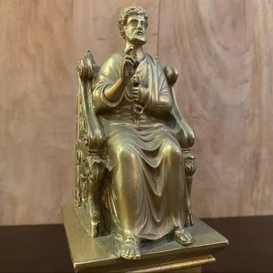 Antique ‘Grand Tour’ Bronzed Figure Statue of ‘Peter’ sitting in Throne